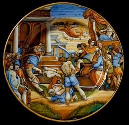 Męczeństwo braci Jana i Pawła za panowania cesarza Juliana Apostaty (Flavius Claudius Julianus, 331-363), wykonane w Urbino, Włochy. Około 1540, Florencja, Museo Nazionale del Bargello