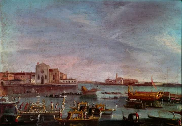 Regaty na Canale Grande w Wenecji Anonimowy obraz XVIII-wiecznego Słońca. 36x54 cm Wenecja, Museo Correr