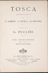 Strona tytułowa, Libretto della Tosca, Giacomo Puccini, wydanie Ricordi, Włochy