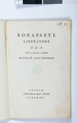 Strona tytułowa Bonaparte Liberatore Niccolo Ugo Foscolo (1778-1827) wydanie oryginalne, 1797 (papier drukowany)