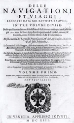 Strona tytułowa do tomu I Delle Navigationi et Viaggi Giovanniego Ramusio (1485-1557) wydana 1613
