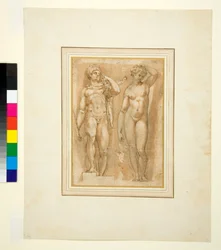 Dwóch antycznych bóstw, ok. 1600 (pióro i brązowy tusz oraz brązowa płukanka)