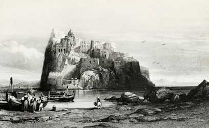 Widok wyspy Ischia, rycina, Włochy