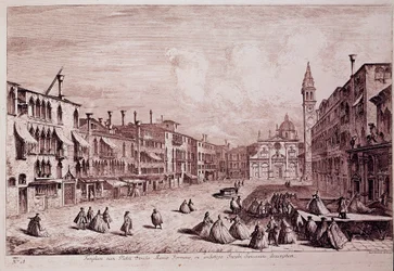 Widok na plac kościoła Santa Maria Formosa a Venice Rycina z „Wspaniałego i selektywnego prospektu miasta Wenecji” Michele Marieschi (1710-1743) 1741 Wenecja, Museo Correr
