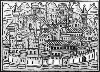 Miasto otoczone murami z Supplementum Chronicarum autorstwa Giacomo Filippo Foresti, 1506