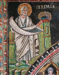 Prorok Jeremiasz, mozaika, lewa od lunety, północna ściana prezbiterium, Bazylika San Vitale (Lista Światowego Dziedzictwa UNESCO