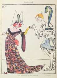 Mistinguett (1875-1956) i jego rycerz, karykatura z „Le Rire”
