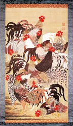 Trzynaście kogutów, z Doshoku Sai-e (Kolorowe królestwo żywych istot) Okres Edo. ok. 1757-66 (kolor na jedwabiu)
