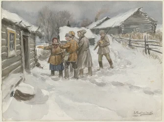 Przed przeszukaniem i zajęciem z serii akwareli rewolucja rosyjska, 1920