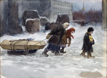 Pogrzeb robotnika, który nie był komunistą przez Władimira Iwana Aleksiejewicza (1869-1947). Akwarela, gwasz na papierze