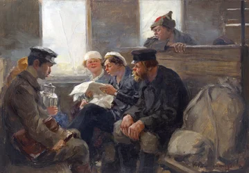 Grupa bolszewików w pociągu Władimira Iwana Aleksiejewicza (1869-1947). Olej na drewnie