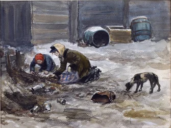 Głodne lata w Piotrogrodzie (Zaczerpnięte z natury) Władimirowa Iwana Aleksiejewicza (1869-1947). Akwarela, gwasz na papierze