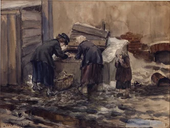 Lata głodu w Piotrogrodzie przez Władimira Iwana Aleksiejewicza (1869-1947). Akwarela, gwasz na papierze