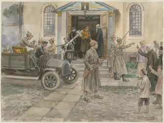 Rekwizycja skarbów kościelnych w Piotrogrodzie 5 maja 1922 roku, z serii akwarel Rosja