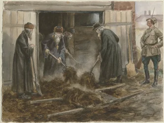 Rosyjscy duchowni przerzucający siano: wrzesień 1918 z serii akwarel rewolucja rosyjska, 19