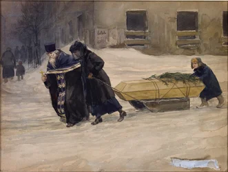 Pogrzeb ojca Władimira Iwana Aleksiejewicza (1869-1947). Akwarela, gwasz na papierze
