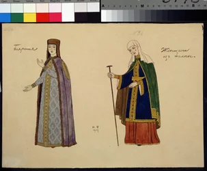 Projekt kostiumu do opery Złoty kogucik Nikołaja Rimskiego-Korsakowa (1844-1908), obraz Iwana Jakowlewicza Bilibina (1876-1942)