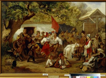 Posiłek weselny. (Święto Ślubu). Obraz Iwana Iwanowicza Sokołowa (1823-1918), olej na płótnie