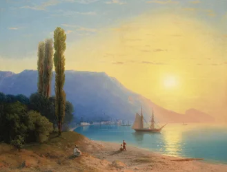 ""Zachód słońca nad Jałtą na Krymie"" (Zachód słońca nad Jałtą) Obraz Ivan Constantinovich Aivazowski (Aivazovsky 1817-1900) 1861 - olej na płótnie wym. 67x89 cm kolekcja prywatna