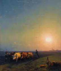 „Le labor dans les champs, Crimee”” (Orka pól, Krym) Peinture d