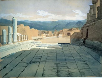 Pompeje (Włochy) (Pompeje). Widoki forum ruin rzymskich w Zatoce Neapolitańskiej, przed Wezuwiuszem. Praca Iwana Nikołajewicza Kramskoja (1837-1887), akwarela na papierze