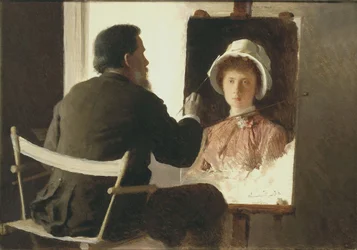 Kramskoy malujący portret swojej córki, 1884
