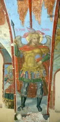 Archanioł Święty Michał - fresk Iwana Jakowlewicza Bachmatowa (aktywny początek XVIII w.), fresk w katedrze Matki Bożej Znaku w Nowogrodzie (Rosja) - (Święty Michał Archanioł, fresk Iwana Jakowlewicza Bachmatowa, w katedrze Naszej Dama
