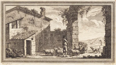 Pasterz z owcami i kozami