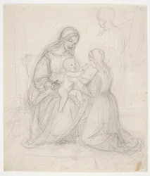 Siedząca Madonna z dzieckiem i klęczącą kobietą