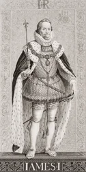 Jakub I (1566-1625) z „Illustrations of English and Scottish History” Tom I