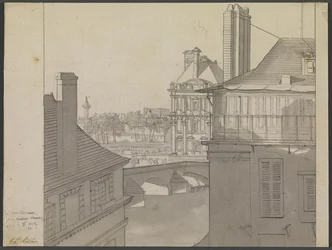 Widok z mieszkania J.P. Møllera w Hotel d’Irlande, Rue de Beaune no. 3, przez Sekwanę w kierunku Tuileries i Rue de Rivoli, 6 marca 1812 r.