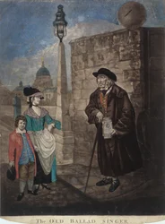 Stara piosenkarka ballad stojąca na rogu ulicy, ok. 1780