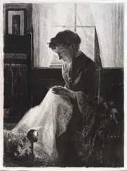 Portret profilowy kobiety szyjącej