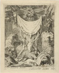 Rycina tytułowa do serii ze scenami z życia Achillesa Sceny z życia Achillesa (tytuł serii) Vitam et mortem achilli (tytuł serii na obiekcie)