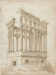 "Palais Tutelle" w pobliżu Bordeaux (pióro i brązowy tusz z brązowym praniem na papierze)
