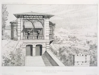 Łaźnie parowe, powyżej obserwatorium, z tomu projektów różnych architektów, pub. Morel & Cie, Paryż, ok.1880