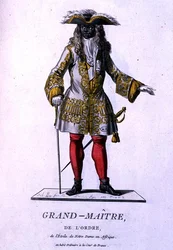 Wielki Mistrz Orderu Gwiazdy Notre-Dame w Afryce, z „Recueil de Tous Les Costumes des Orders Religieux et Militaires”, opublikowany 1785 (kolorowa grawerunek)