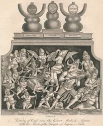 Zwycięstwo Cali nad Olbrzymią Mahishasurą, Z Idolami Świątyni Dżagannatha, 1809.