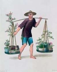 „Porter z drzewami owocowymi i kwiatami”, Chiny, 1800