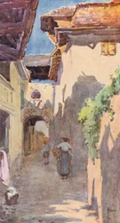 Ulica w St Saphorin (kolorowa litografia)