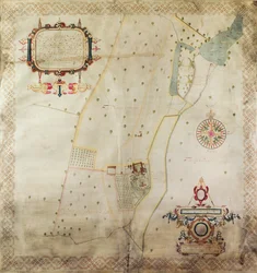 Mapa posiadłości Shifnal, Shropshire, 1635 (tusz i kolor na papierze welinowym)