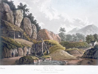 Produkcja cegieł w pobliżu Stanton Drew, Somerset, 28 lutego 1798 (kolorowa akwatinta)