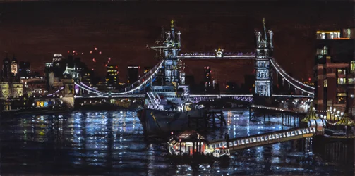 HMS Belfast nocą, 2000 (obraz olejny)
