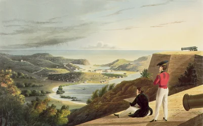 Widok na Port Angielski, Antigua z Great George Fort, Monks Hill, grawerowany przez T. Fielding, wyd. T. und G. Underwood, 1827