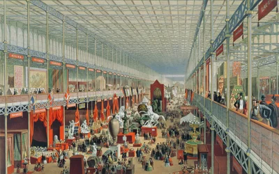 Departament Spraw Zagranicznych, widok od strony transeptu, tablica 3 z „Pamiątka Wielkiej Wystawy”, rycina T. Picken, wyd. 1851 autorstwa Ackermanna (litografia kolorowa)