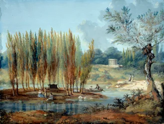Widok grobu szwajcarskiego filozofa Jeana Jacquesa Rousseau (1712-1778) w Ermenonville (Oise) Obraz J. Moretha (XVIII wiek) paryskie muzeum Carnavalet