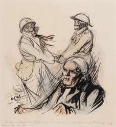 Lloyd George nadal gra w les lieus et les pamiątki serieux z I wojny światowej w 1922, 1922 (pióro, pędzel, atrament i toaleta na papierze)