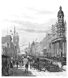 Collins Street patrząc na wschód, Melbourne, Victoria, Australia, 1886.