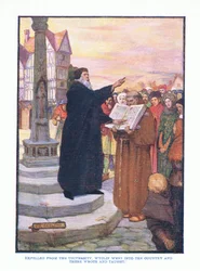 Wyrzucony z uniwersytetu, Wyclif udał się do kraju i tam pisał i nauczał, z publikacji English Literature przez TC i EC Jacka, ok.1920