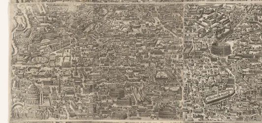 Plattegrond van Rome ten tijde van keizer Augustus (middleste blad) Bardzo dokładny obraz starożytnego miasta powstałego ze starożytnych zabytków Wizerunki starożytnego Rzymu ze śladów zrujnowanych budynków